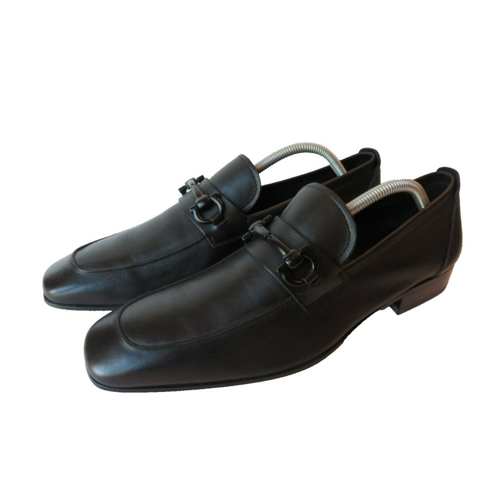 Salvatore Ferragamo Gancini Bit Loafers Mens Shoes Sz 9.5 D Black Leather Luxury